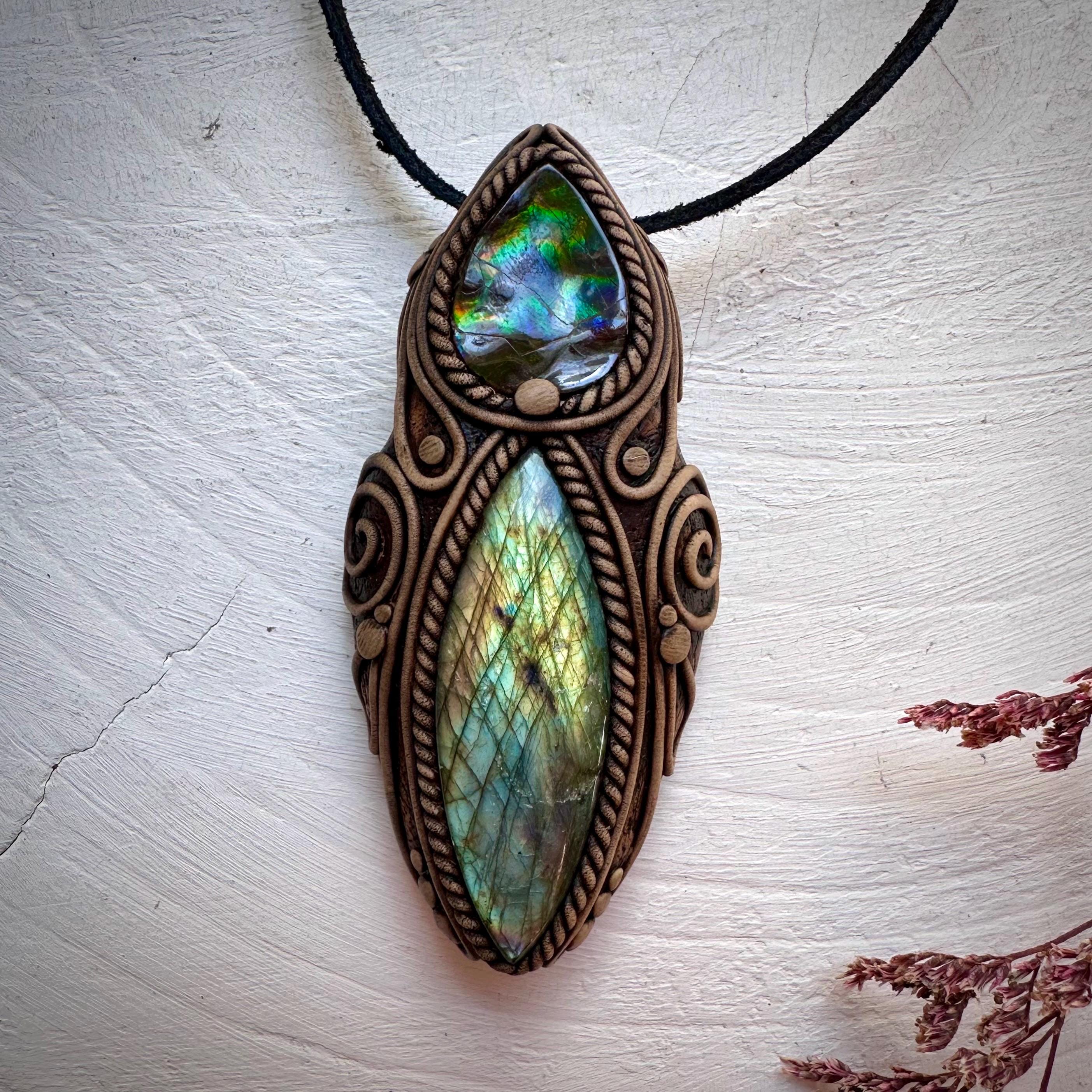 Labradorite and Ammolite Necklace - FairyGardenGlow