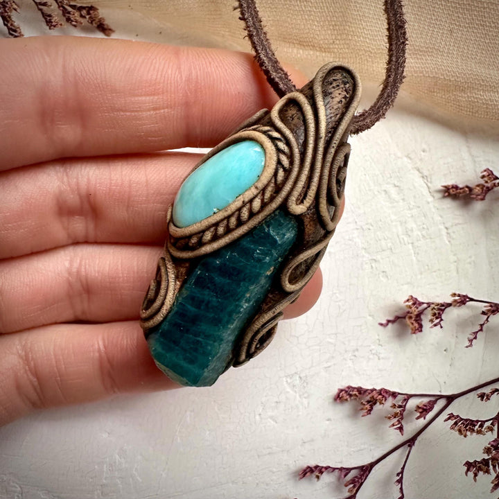Raw Blue Apatite and Larimar Necklace - FairyGardenGlow