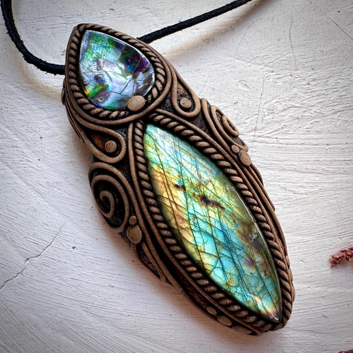 Labradorite and Ammolite Necklace - FairyGardenGlow