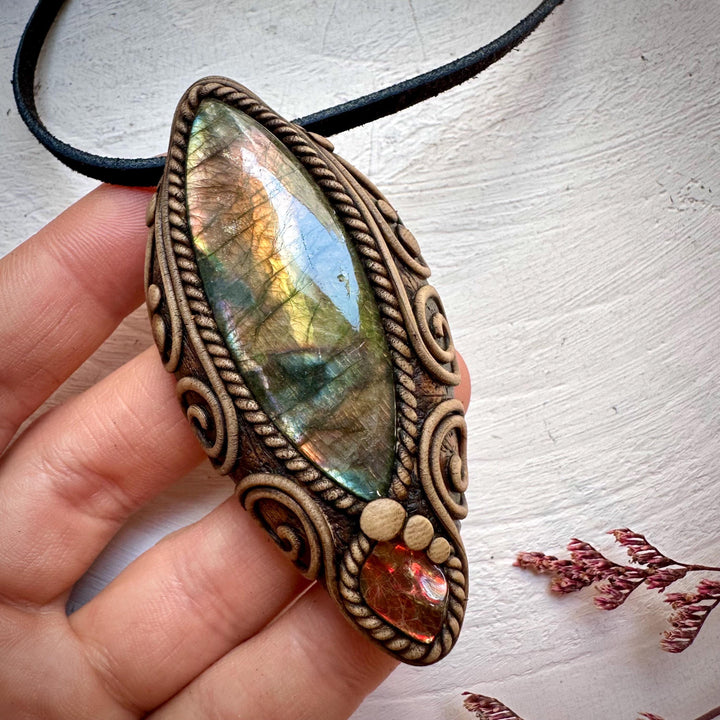 Labradorite and Ammolite Necklace - FairyGardenGlow