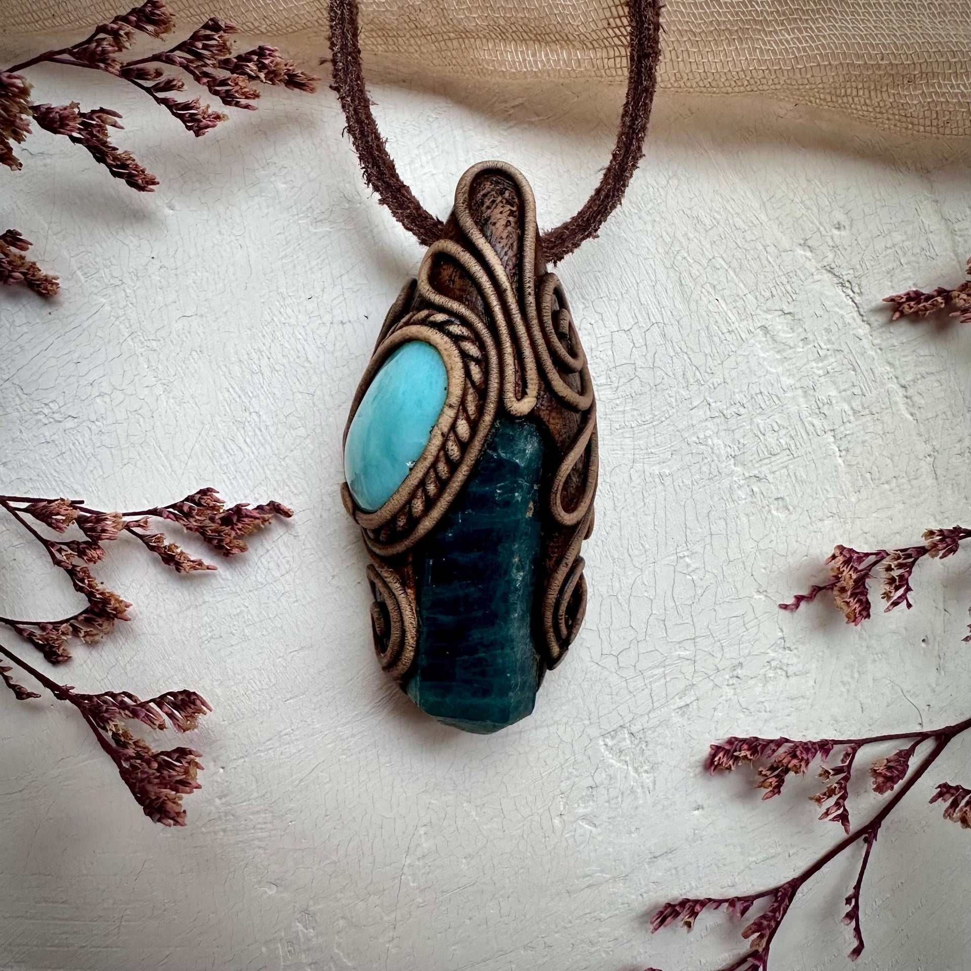 Raw Blue Apatite and Larimar Necklace - FairyGardenGlow