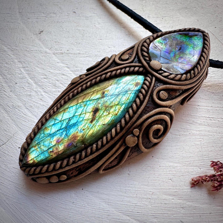 Labradorite and Ammolite Necklace - FairyGardenGlow