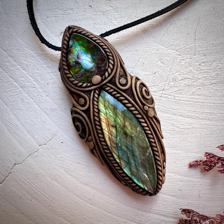 Labradorite and Ammolite Necklace - FairyGardenGlow