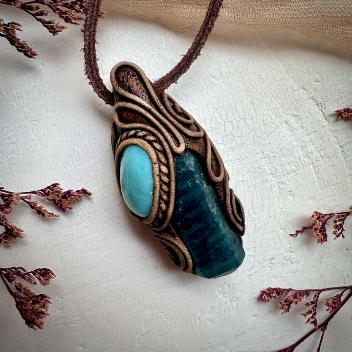 Raw Blue Apatite and Larimar Necklace - FairyGardenGlow