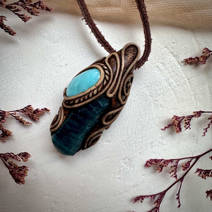 Raw Blue Apatite and Larimar Necklace - FairyGardenGlow
