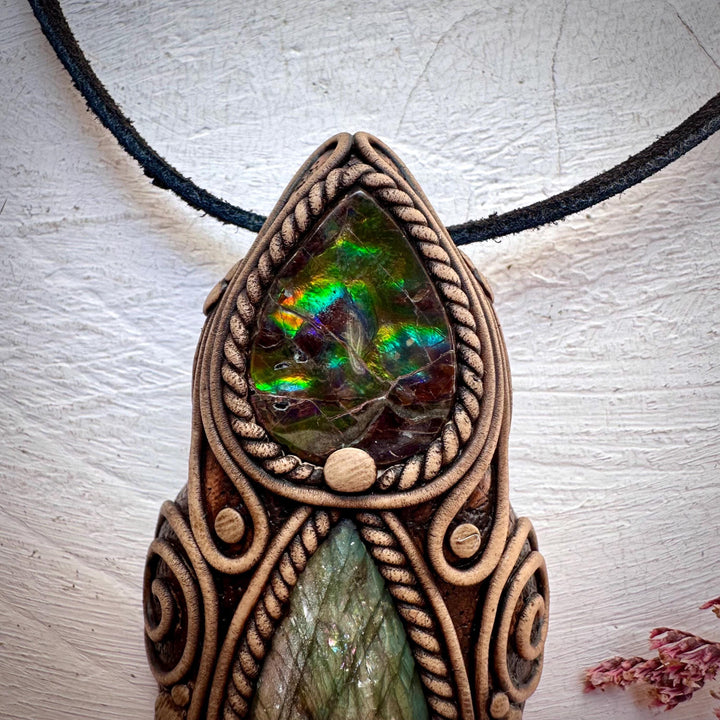 Labradorite and Ammolite Necklace - FairyGardenGlow