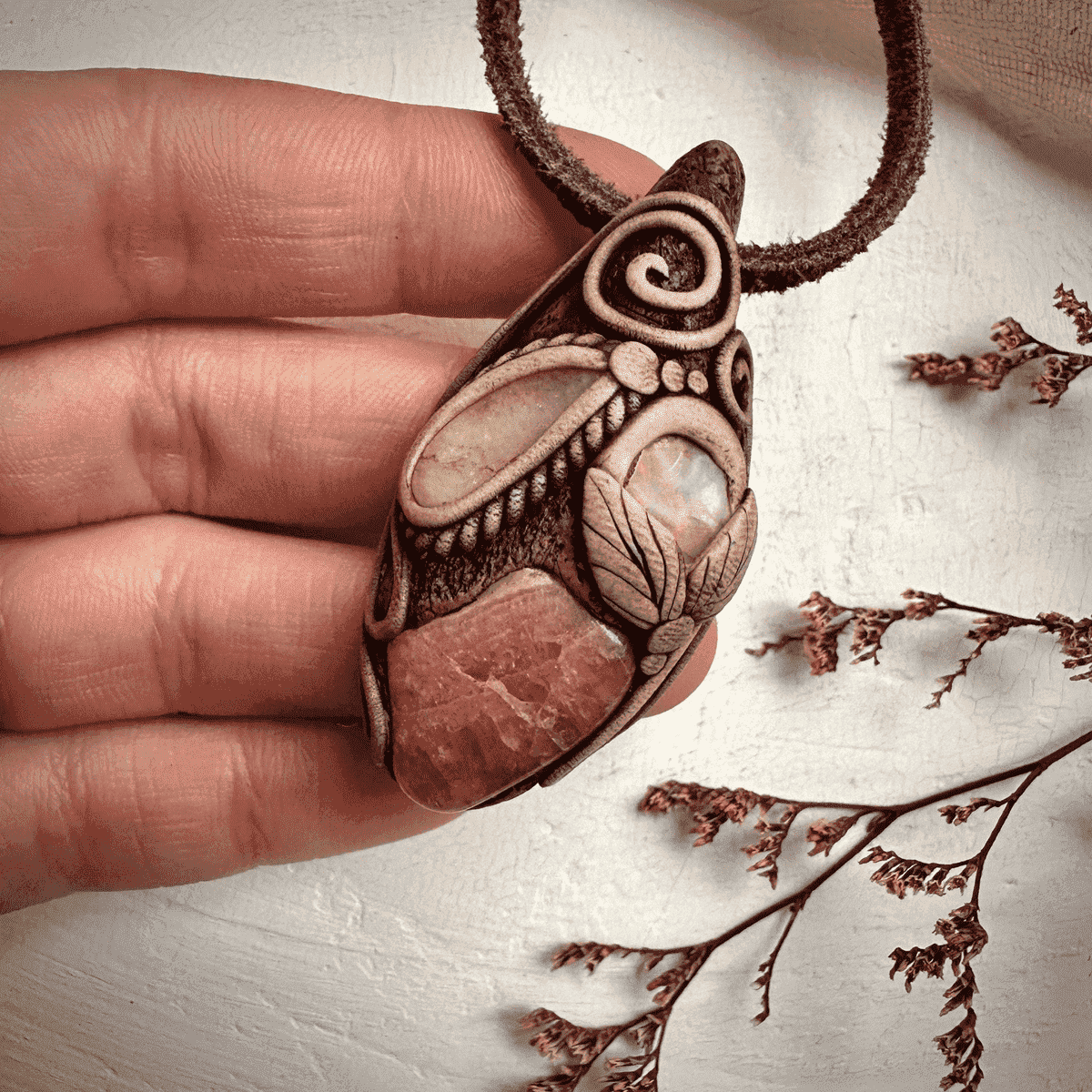 Rhodochrosite Morganite and Raw Opal Necklace - FairyGardenGlow