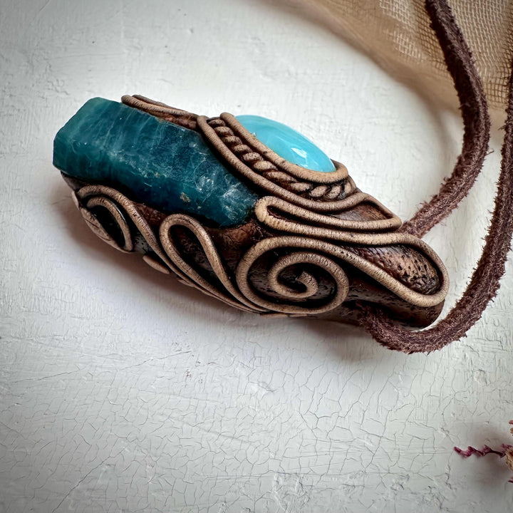 Raw Blue Apatite and Larimar Necklace - FairyGardenGlow