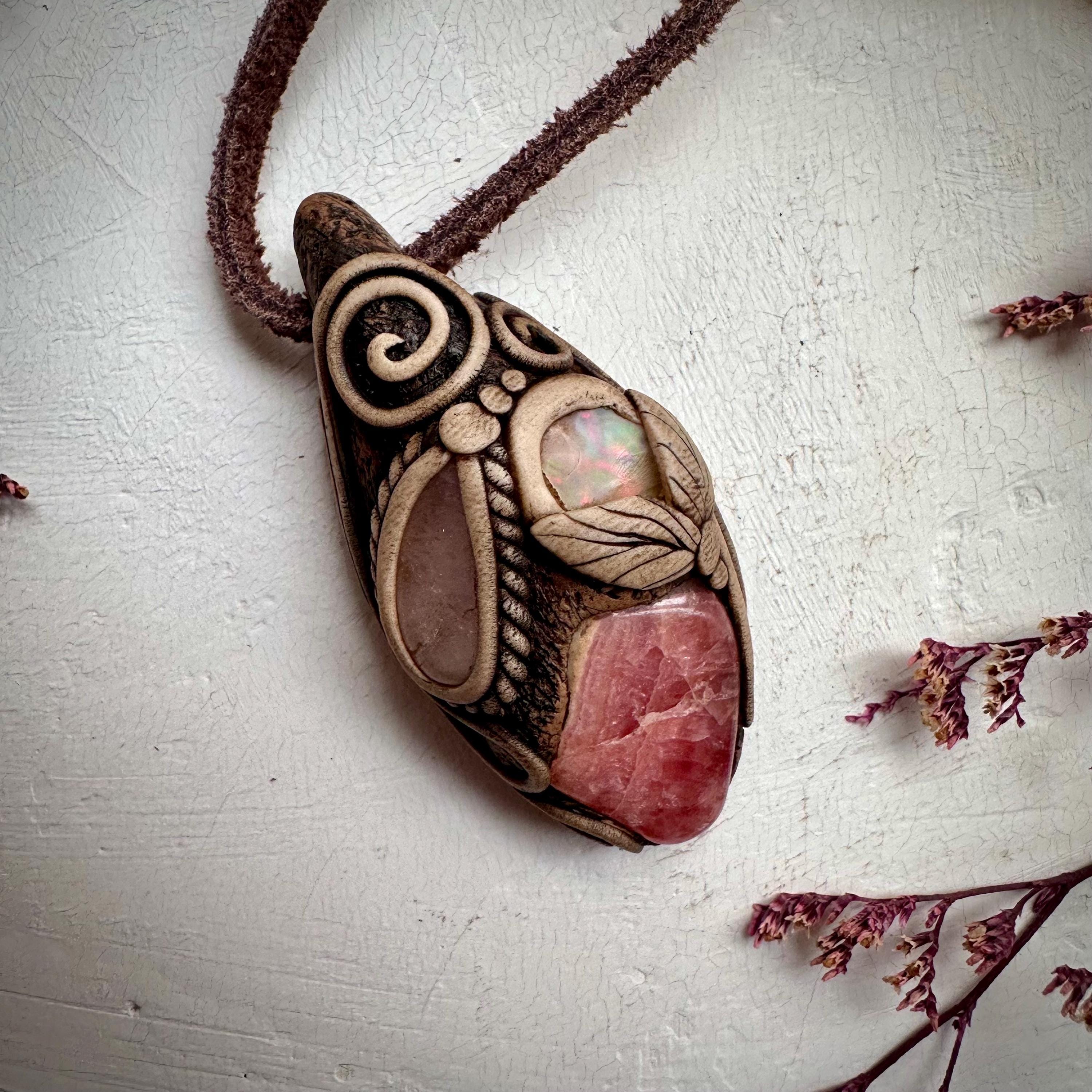 Rhodochrosite Morganite and Raw Opal Necklace - FairyGardenGlow