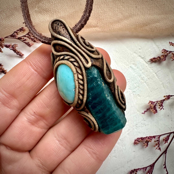 Raw Blue Apatite and Larimar Necklace - FairyGardenGlow