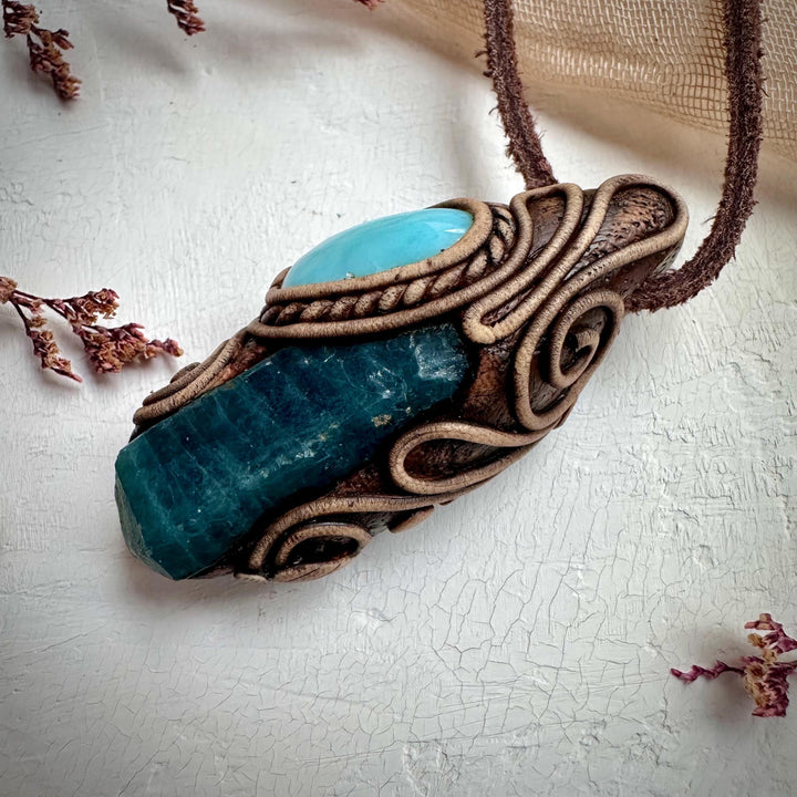 Raw Blue Apatite and Larimar Necklace - FairyGardenGlow