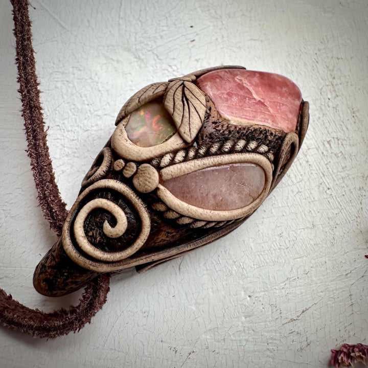 Rhodochrosite Morganite and Raw Opal Necklace - FairyGardenGlow