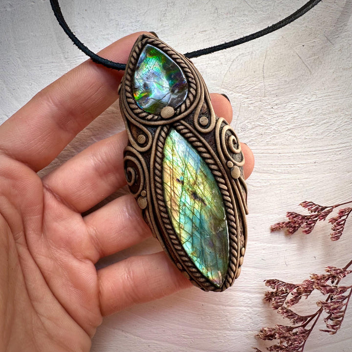 Labradorite and Ammolite Necklace - FairyGardenGlow