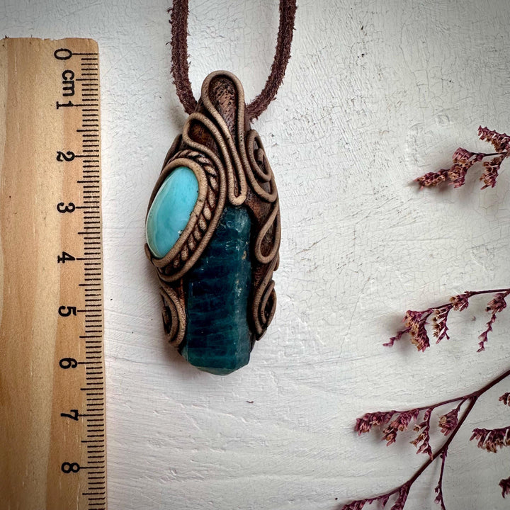 Raw Blue Apatite and Larimar Necklace - FairyGardenGlow