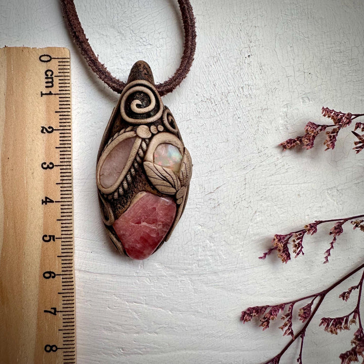 Rhodochrosite Morganite and Raw Opal Necklace - FairyGardenGlow