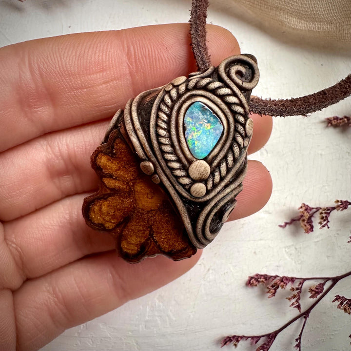 Ayahuasca Vine and Boulder Opal Necklace - FairyGardenGlow