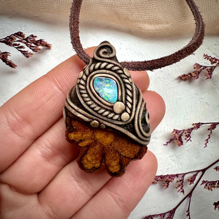 Ayahuasca Vine and Boulder Opal Necklace - FairyGardenGlow