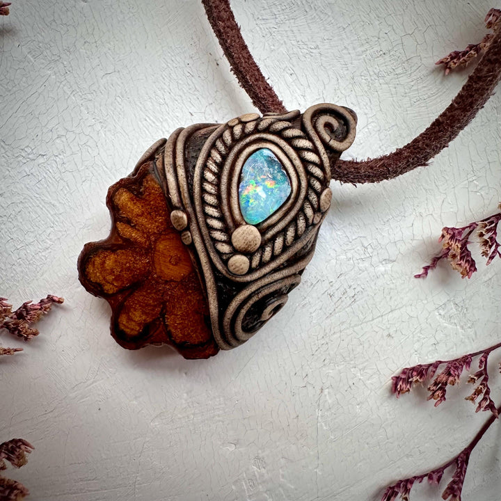 Ayahuasca Vine and Boulder Opal Necklace - FairyGardenGlow