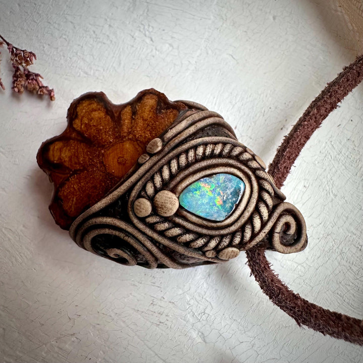 Ayahuasca Vine and Boulder Opal Necklace - FairyGardenGlow