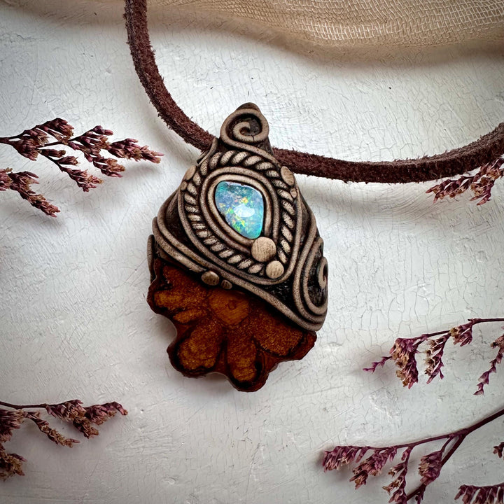 Ayahuasca Vine and Boulder Opal Necklace - FairyGardenGlow