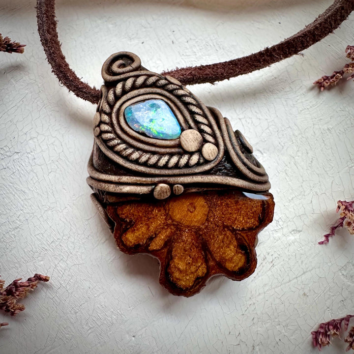 Ayahuasca Vine and Boulder Opal Necklace - FairyGardenGlow