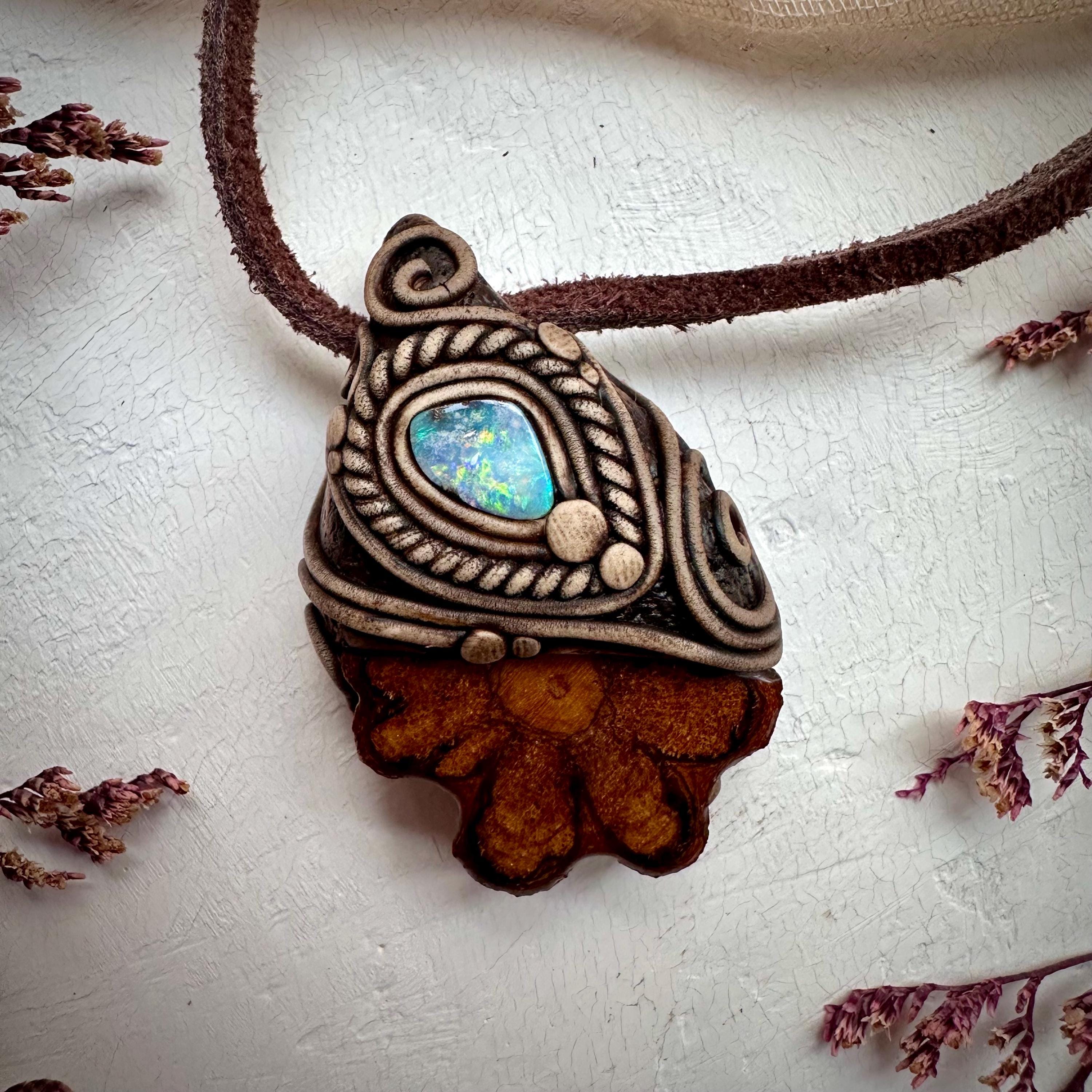 Ayahuasca Vine and Boulder Opal Necklace - FairyGardenGlow