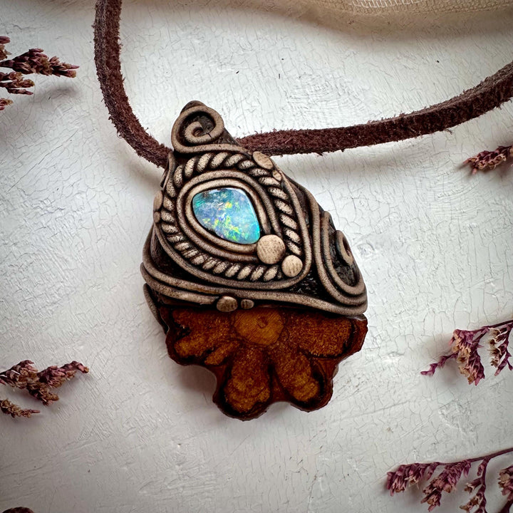 Ayahuasca Vine and Boulder Opal Necklace - FairyGardenGlow