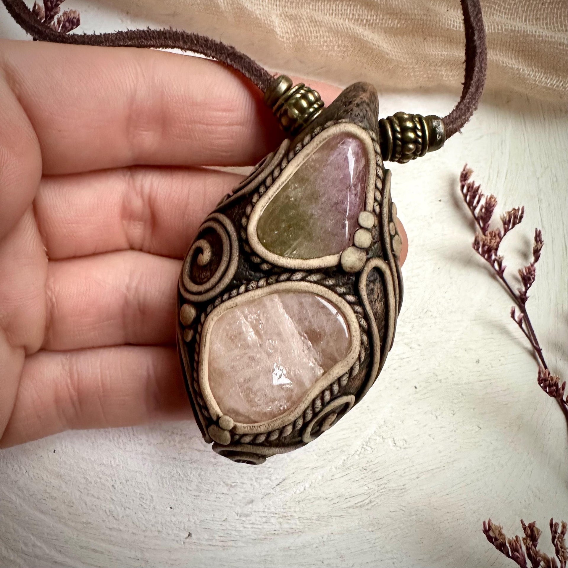 Morganite and Bi Color Tourmaline Necklace - FairyGardenGlow