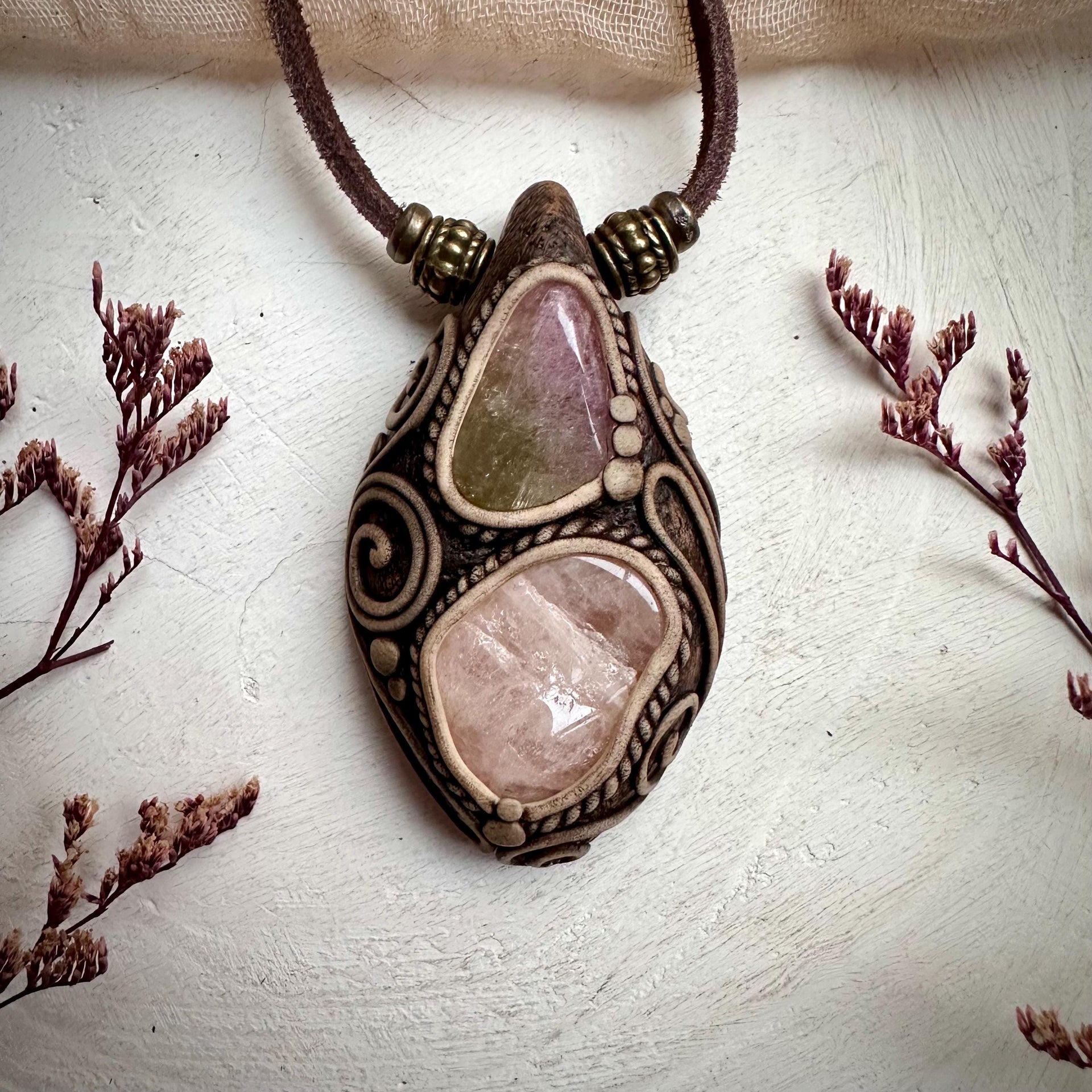 Morganite and Bi Color Tourmaline Necklace - FairyGardenGlow