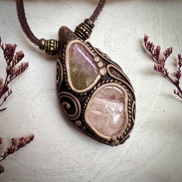 Morganite and Bi Color Tourmaline Necklace - FairyGardenGlow