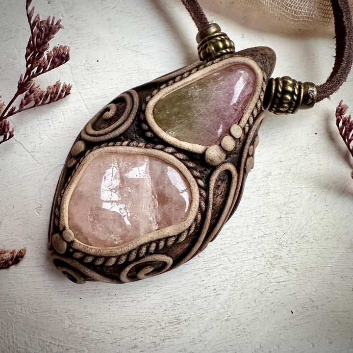 Morganite and Bi Color Tourmaline Necklace - FairyGardenGlow
