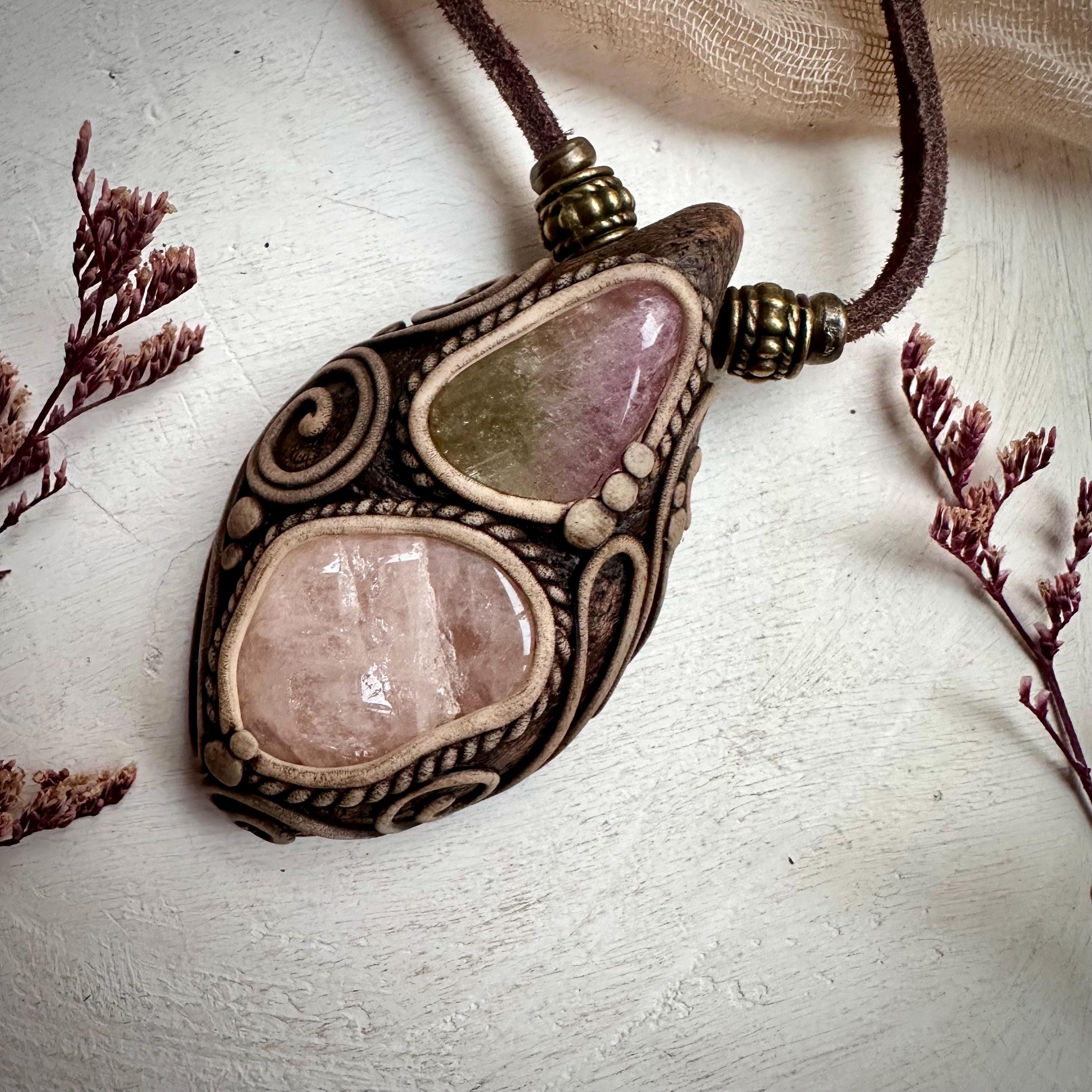 Morganite and Bi Color Tourmaline Necklace - FairyGardenGlow
