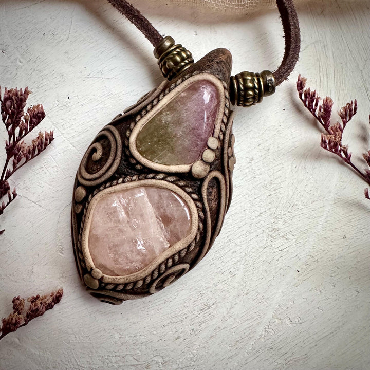 Morganite and Bi Color Tourmaline Necklace - FairyGardenGlow