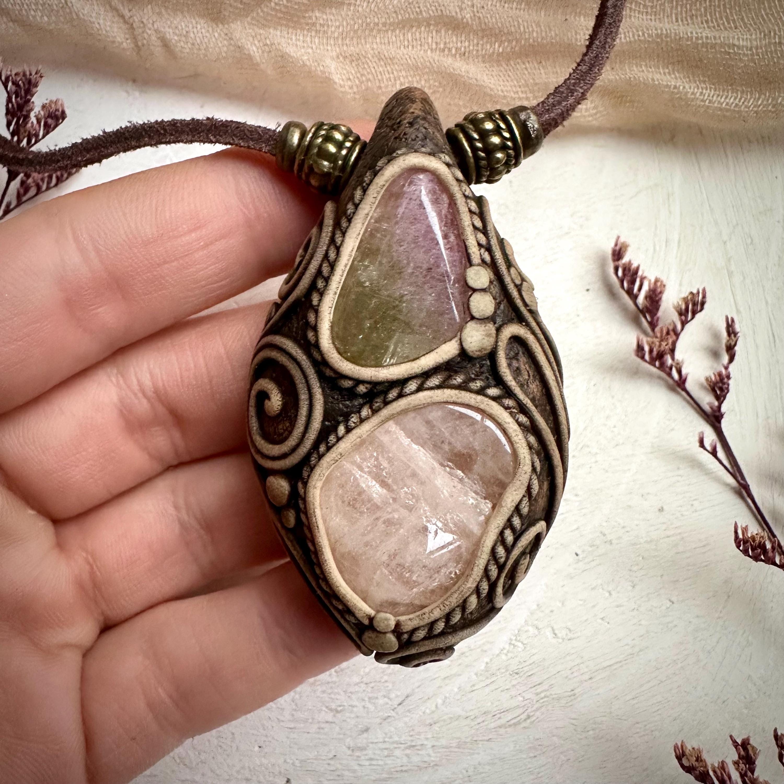 Morganite and Bi Color Tourmaline Necklace - FairyGardenGlow