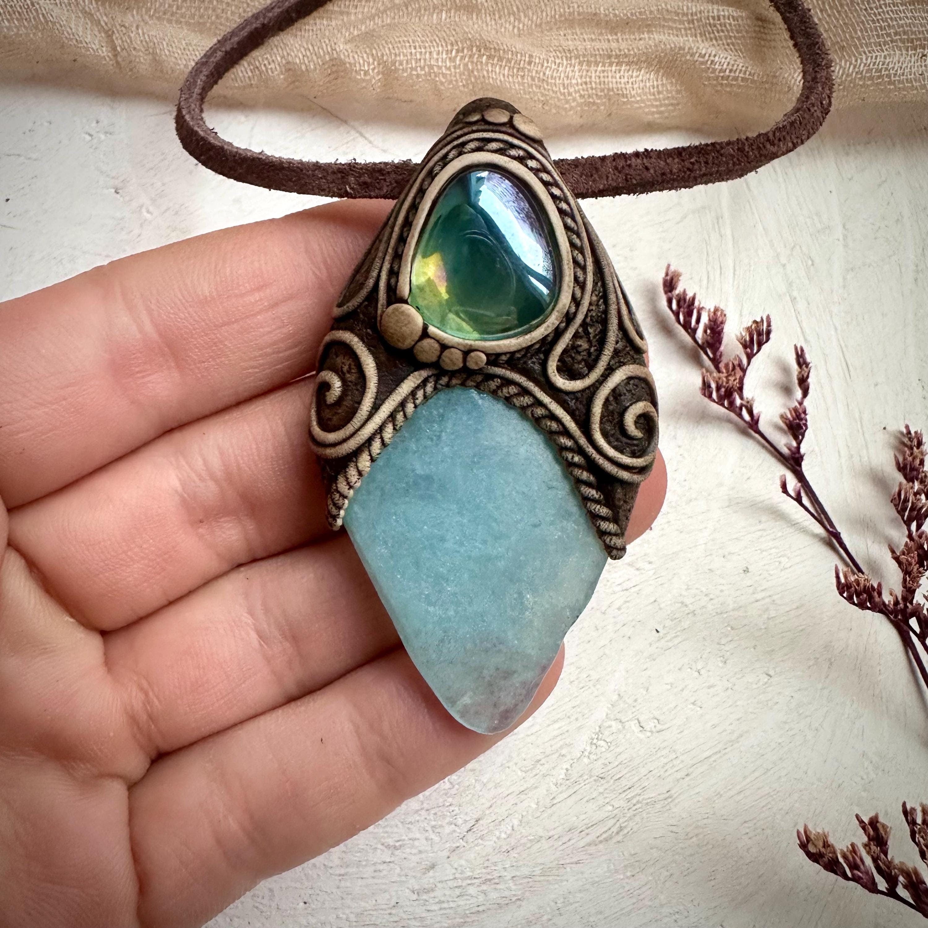 Aquamarine and Aqua Aura Quartz Necklace - FairyGardenGlow