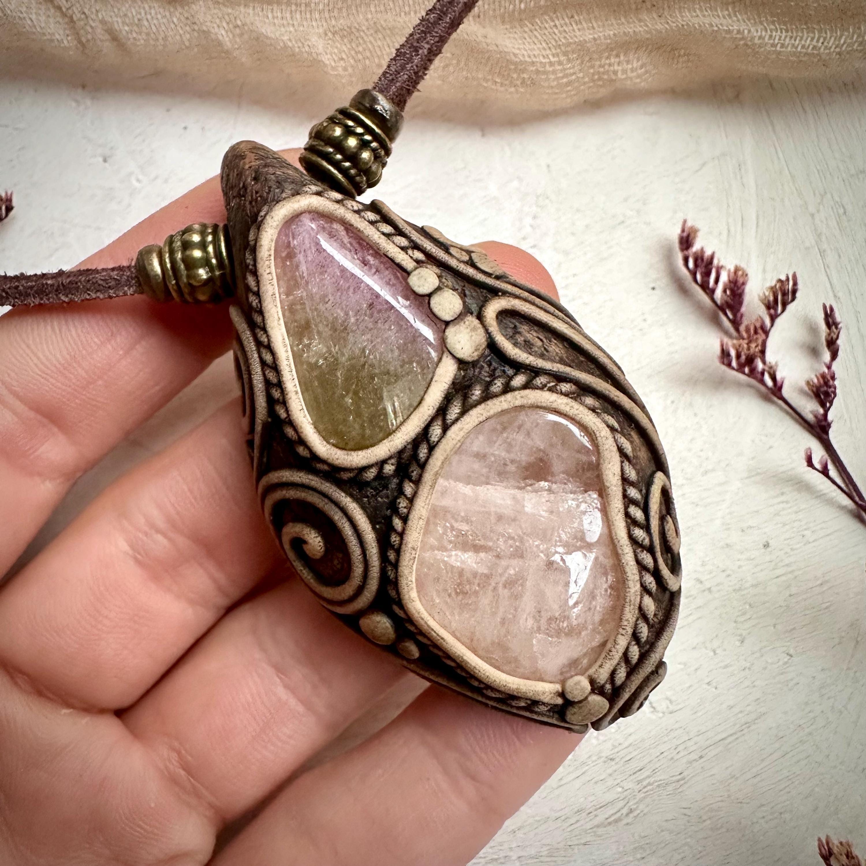 Morganite and Bi Color Tourmaline Necklace - FairyGardenGlow