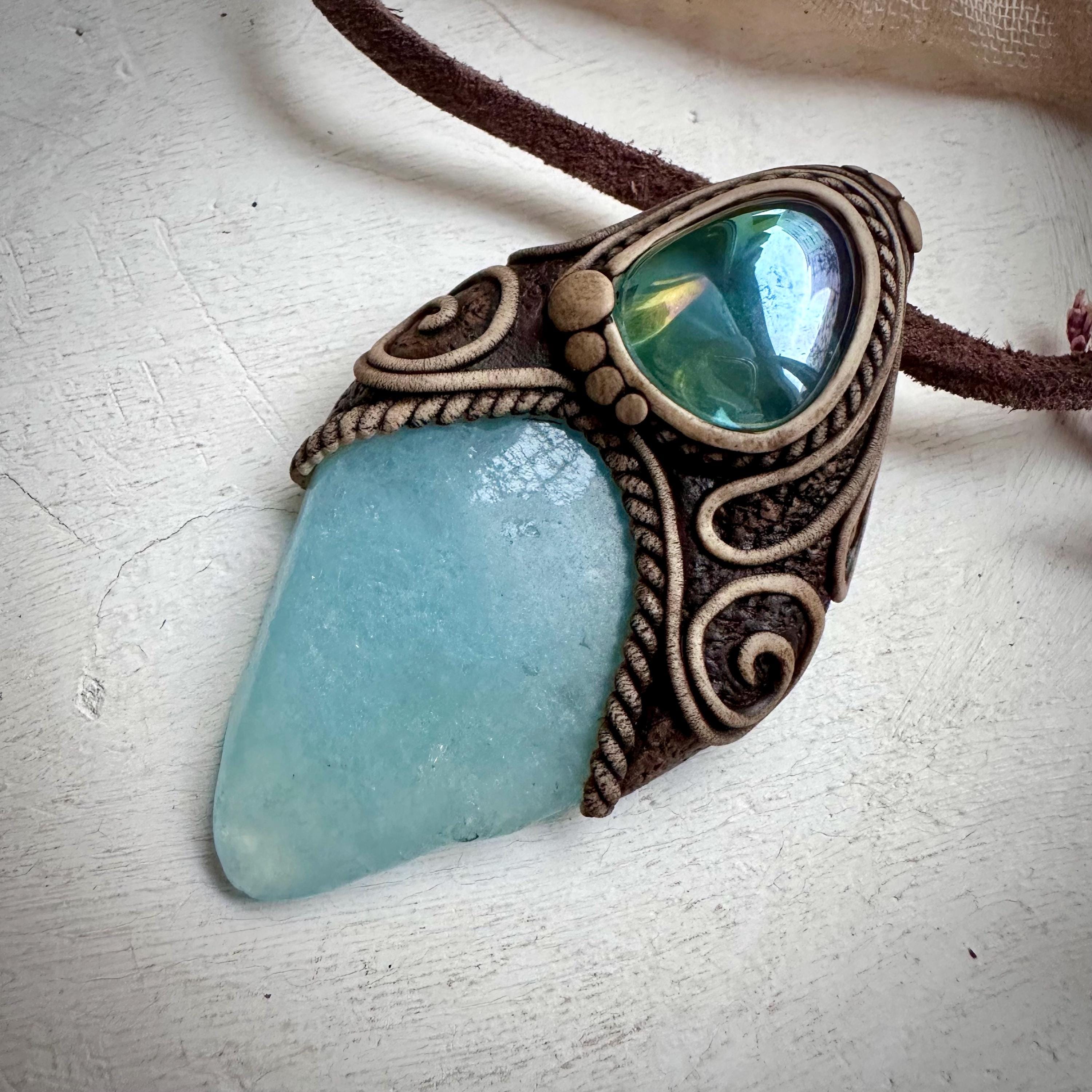 Aquamarine and Aqua Aura Quartz Necklace - FairyGardenGlow