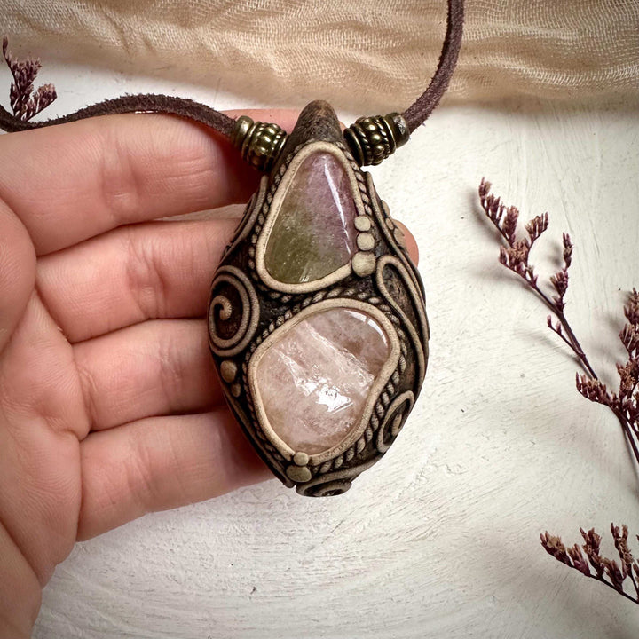 Morganite and Bi Color Tourmaline Necklace - FairyGardenGlow