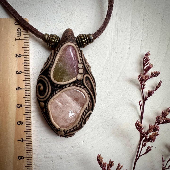 Morganite and Bi Color Tourmaline Necklace - FairyGardenGlow