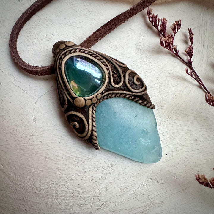 Aquamarine and Aqua Aura Quartz Necklace - FairyGardenGlow