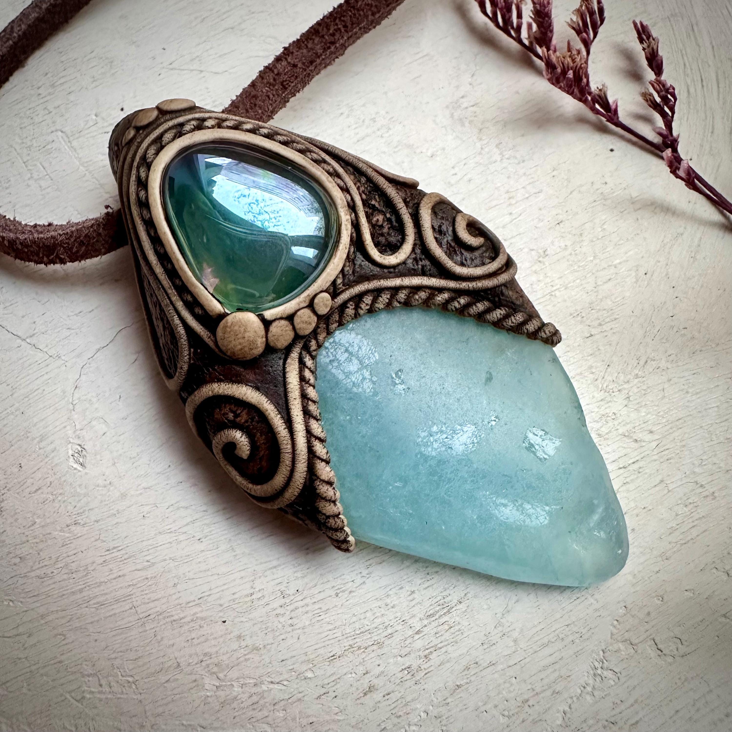 Aquamarine and Aqua Aura Quartz Necklace - FairyGardenGlow