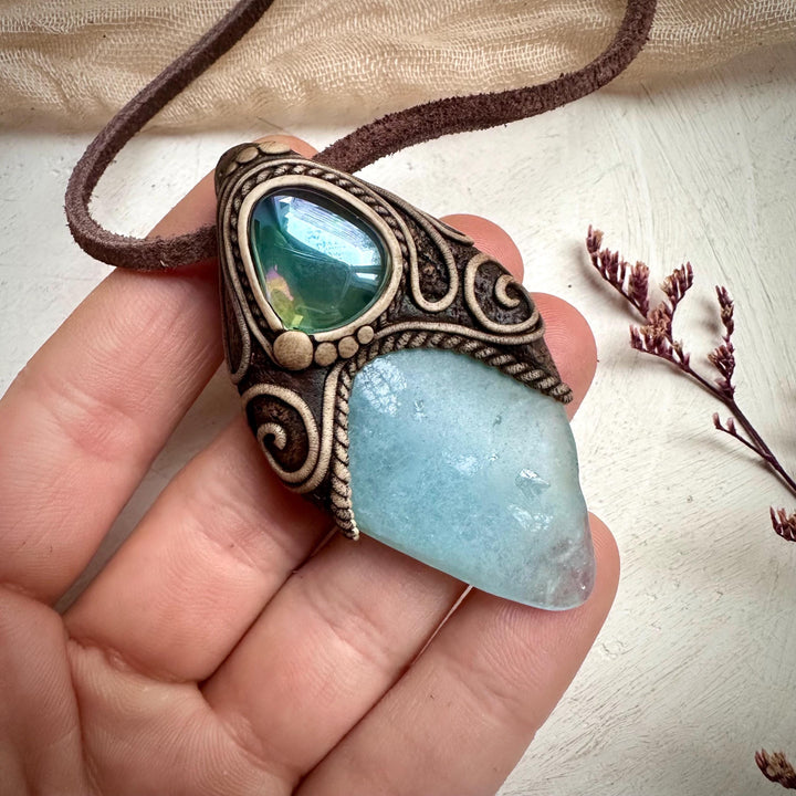 Aquamarine and Aqua Aura Quartz Necklace - FairyGardenGlow