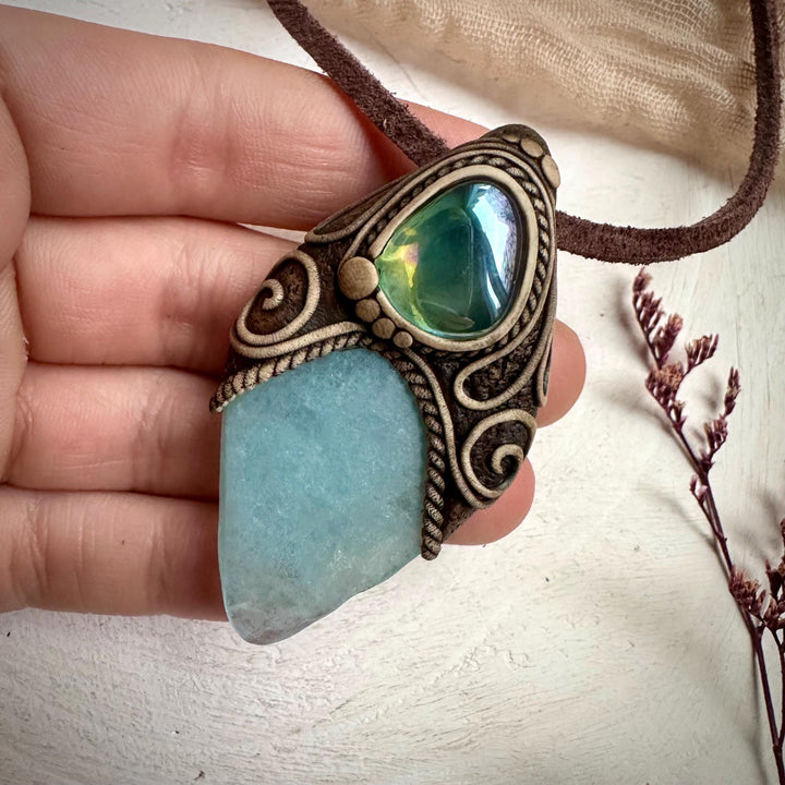 Aquamarine and Aqua Aura Quartz Necklace - FairyGardenGlow