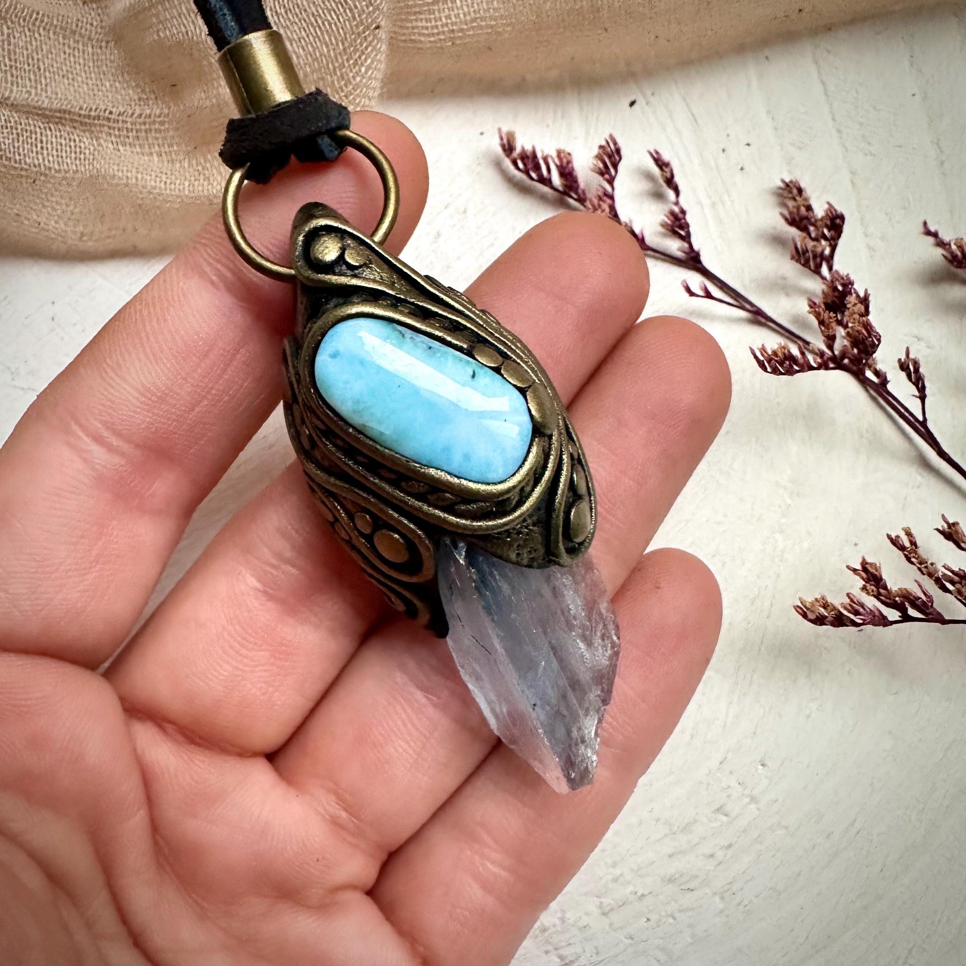 Blue Fluorite and Larimar Necklace - FairyGardenGlow