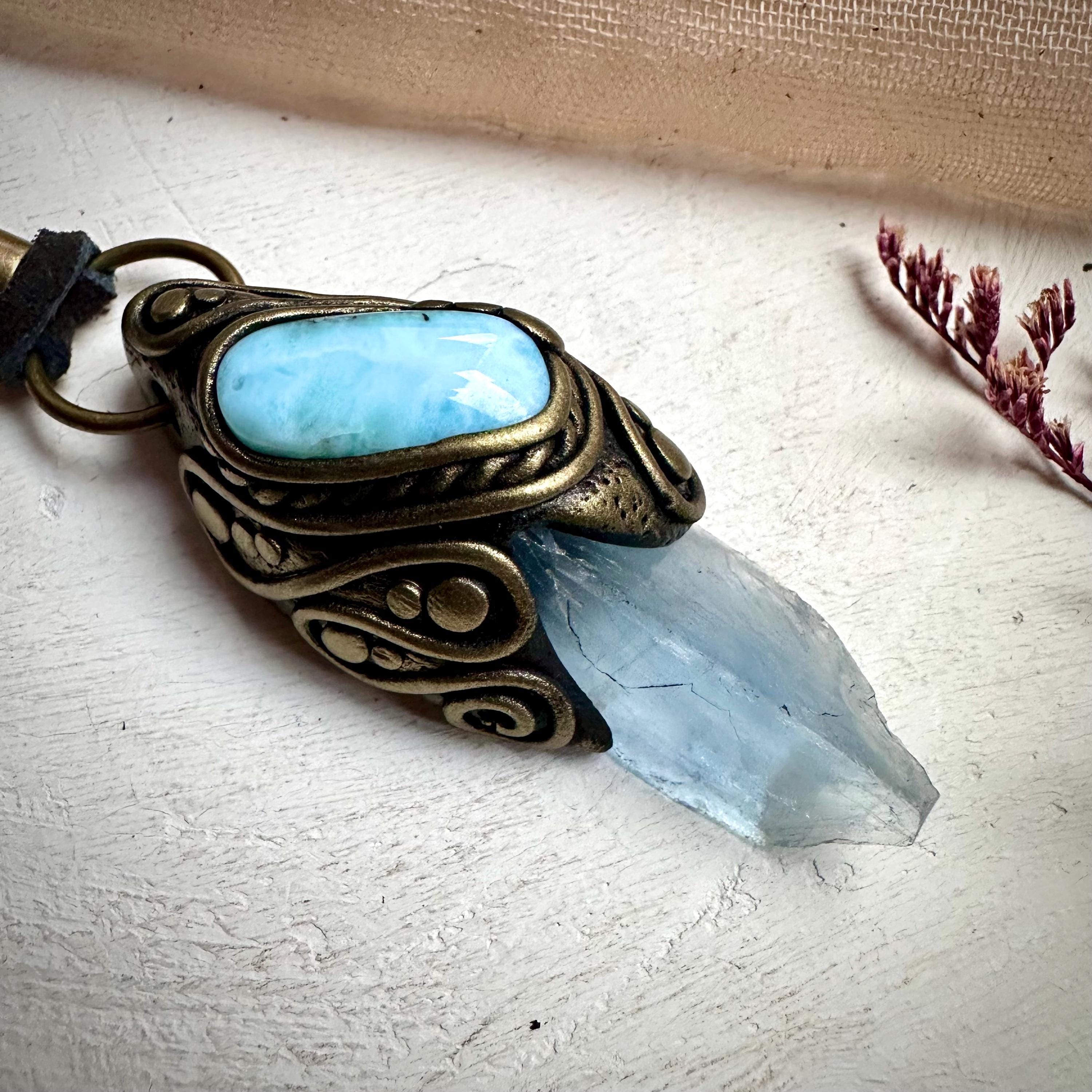 Blue Fluorite and Larimar Necklace - FairyGardenGlow