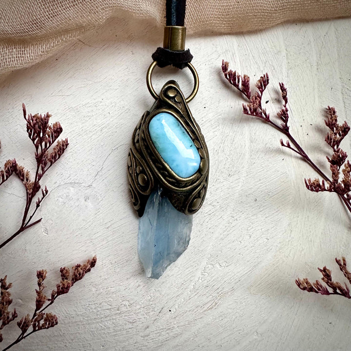 Blue Fluorite and Larimar Necklace - FairyGardenGlow