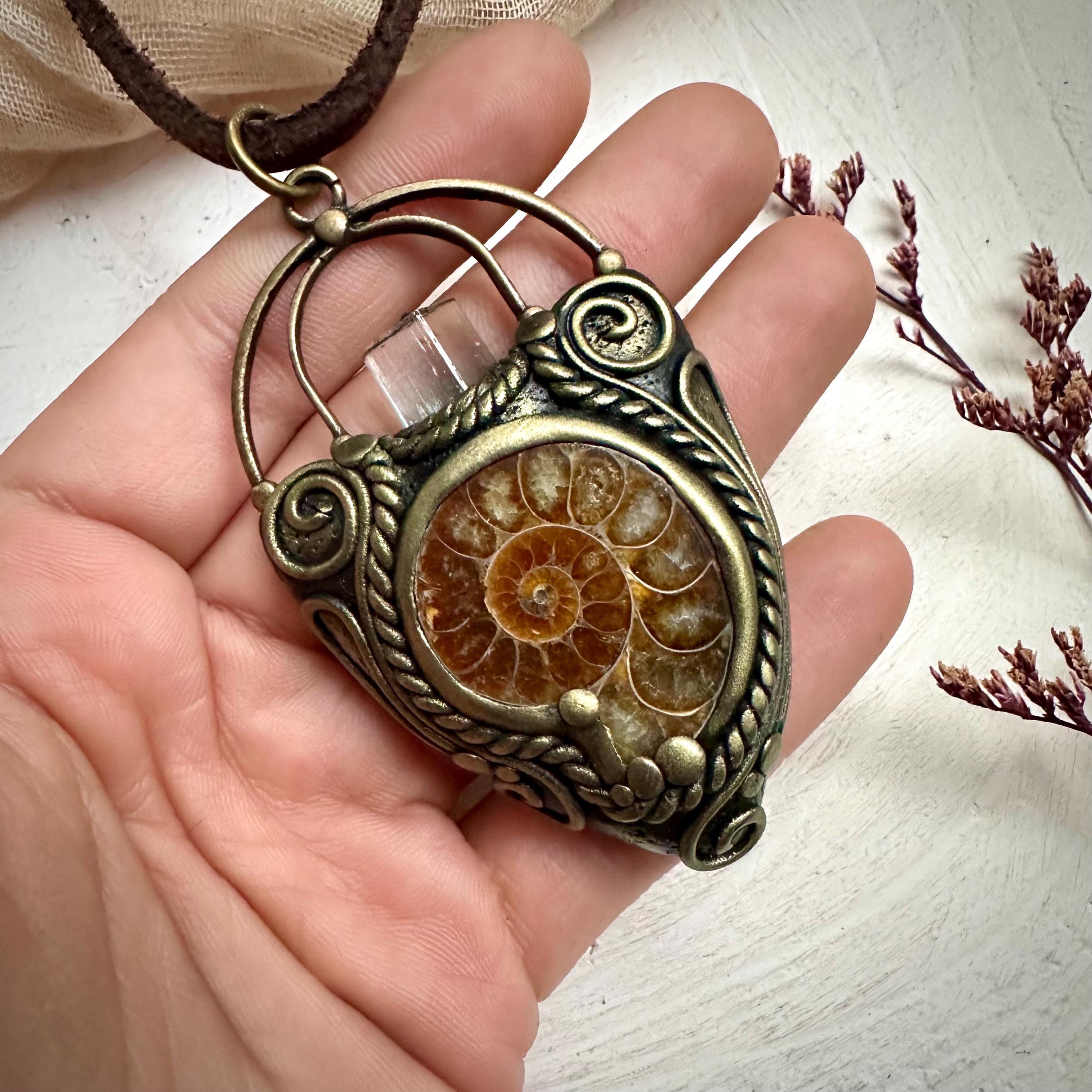 Aquamarine Ammonite Pendant Necklace - FairyGardenGlow