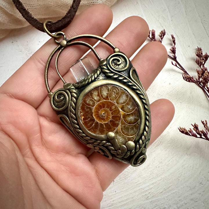 Aquamarine Ammonite Pendant Necklace - FairyGardenGlow