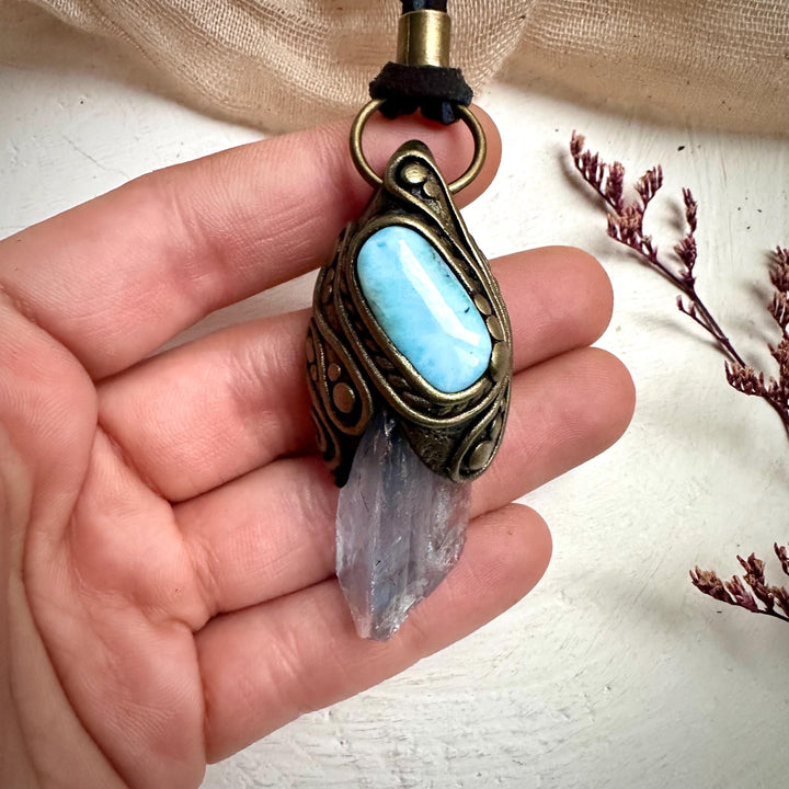 Blue Fluorite and Larimar Necklace - FairyGardenGlow