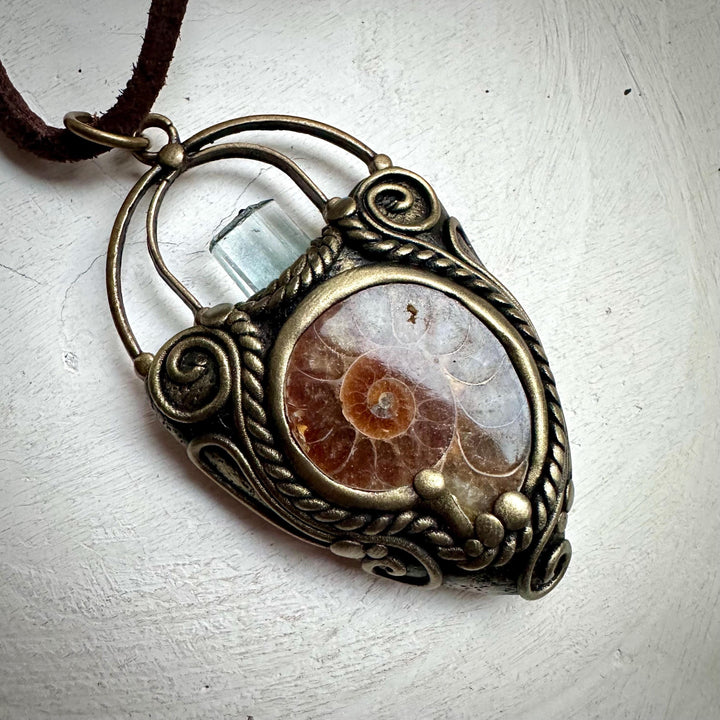 Aquamarine Ammonite Pendant Necklace - FairyGardenGlow